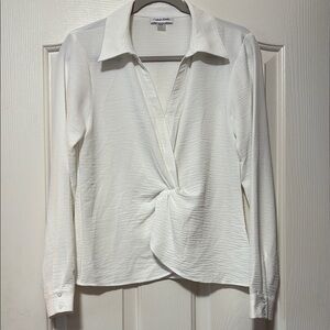 Calvin Klein Women's Cream Twist Front Blouse
